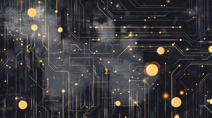 Wall Mural - abstract technology background with golden circuit board illustration