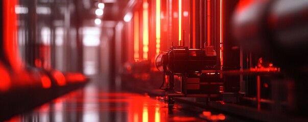 Leinwandbilder - Industrial machine operating in redlit factory setting