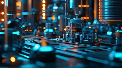 Leinwandbilder - Futuristic industrial machine operating in factory at night