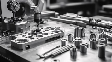 Poster - Machine working on metal part in factory setting