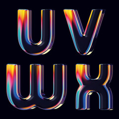 Wall Mural - set of 3d rendered colorful font with smooth letters and rainbow reflections