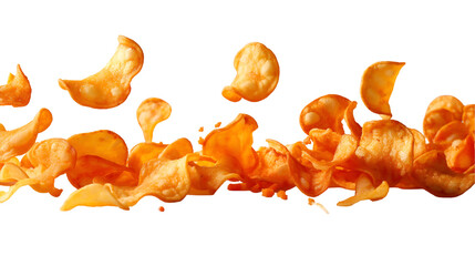 Canvas Print - Spicy Potato Chips Falling Crispy Snack, Tasty and Salty for Food Displays, isolated on transparent background.