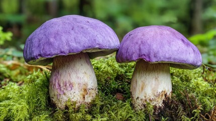 Canvas Print - Purple Mushrooms on Forest Floor