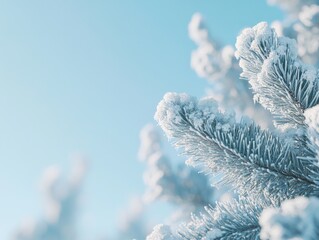 Wall Mural - pine tree covered in snow close-up