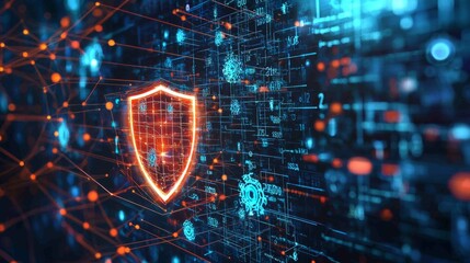 Futuristic Digital Shield in Glowing Cyber Environment