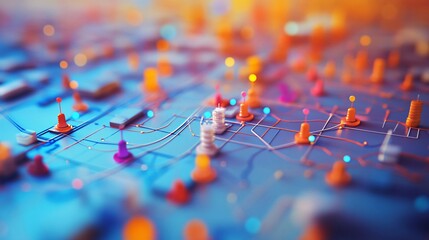 Leinwandbilder - Abstract 3d city map showing navigation and location pins