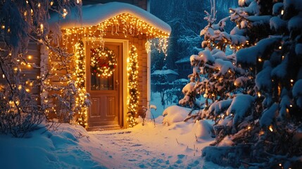 Wall Mural - House with Christmas Lights