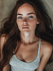 Wall Mural - Young woman with freckles