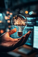 Poster - Software developer holding illuminated light bulb with network connections inside