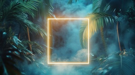 Wall Mural - Tropical rainforest illuminated by a glowing square portal