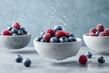 Wall Mural - Fresh Berries in Floating Bowls