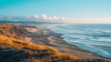 Wall Mural - Scenic Coastal View with Sandy Beaches and Rolling Waves