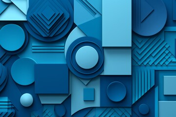 Wall Mural - Abstract Blue Geometric Pattern: A captivating composition of layered geometric shapes in varying shades of blue, creating a visually stimulating and modern design.  The interplay of circles, squares.