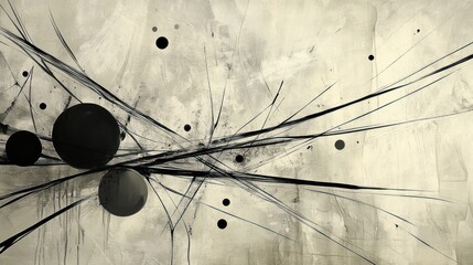 Wall Mural - Abstract Composition with Dark Circles and Lines