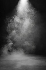 Wall Mural - Product showcase with spotlight. Black studio room background. Use as montage for product display .Abstract blank black concrete wall and studio room with smoke floating on interior fabric