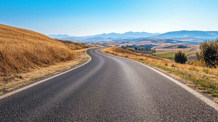 Wall Mural - Winding Asphalt Road Stretching Through Vast Rural Landscape