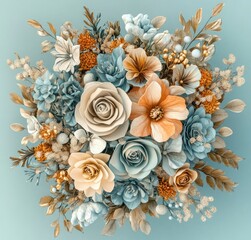 Wall Mural - 3D bouquet of flowers, various shapes and sizes