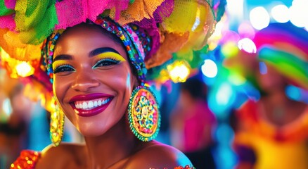 Wall Mural - Joyful Brazilian Carnival Festival Celebration with Smile, Lips, and Fun Headgear