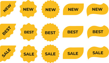 Wall Mural - yellow icon set of a new sale tag sticker, button, stamp, coupon, ribbon, mark, label. isolated on a