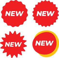 Wall Mural - pixel perfect red round icon set of a new sale tag sticker, button, stamp, coupon, ribbon, mark, lab