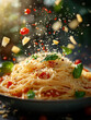 © SashaMagic - Spaghetti with tomatoes and herbs topped with grated cheese.