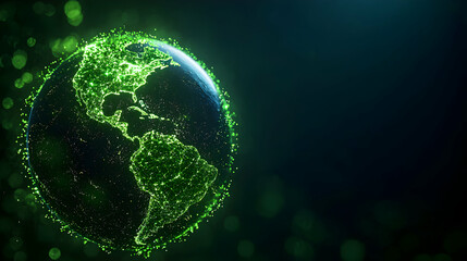 glowing green earth globe with digital network connections on dark background