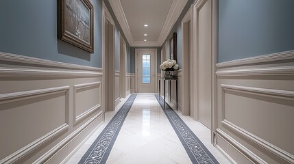 Poster - A small entryway featuring sleek minimalist design, best color trend combining cool grays and ivory tones.