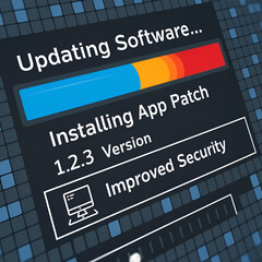 Update software application upgrade technology concept. Software update or Operating system, patch update, updating progress bar, Install app patch, new version, Improved security, program downloading