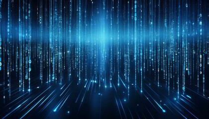 a high tech image showing blue digital code rain with binary numbers streaming down a dark backgroun