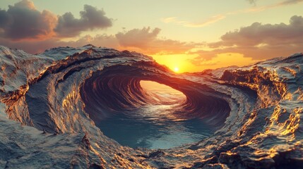 Wall Mural - A large body of water with a large wave in the middle