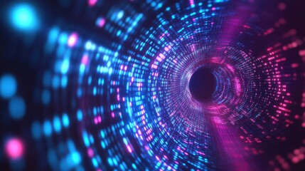 Wall Mural - futuristic data tunnel with glowing blue and magenta digital lights