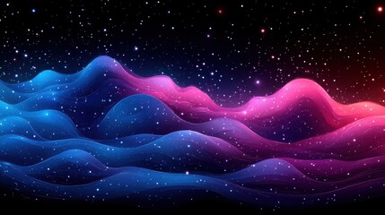 Poster - Colorful Waves of Light in Starry Night Sky with Abstract Design