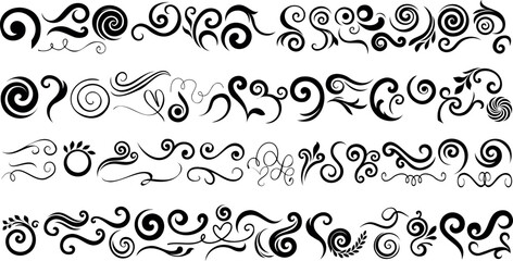 Wall Mural - swirl ornament vector set, decorative flourish, vintage embellishment, black curlicue vector filigre