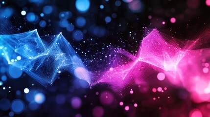 Wall Mural - abstract digital wave with connected dots in blue and pink colors