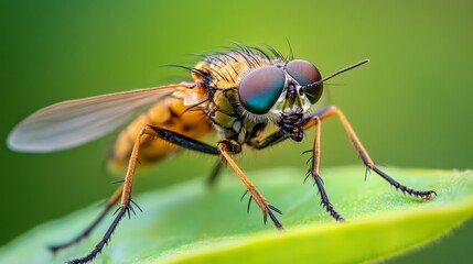 Al generated illustration of a macro of an insect perched on a leaf 