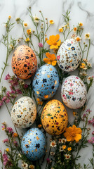 Canvas Print - A Collection Of Vibrant Flowers And Easter Eggs On A Spring Backdrop For A Cheerful Smartphone Wallpaper