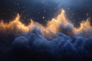 Wall Mural - Bright cosmic clouds illuminated by distant celestial bodies in a starry night sky over an expansive universe