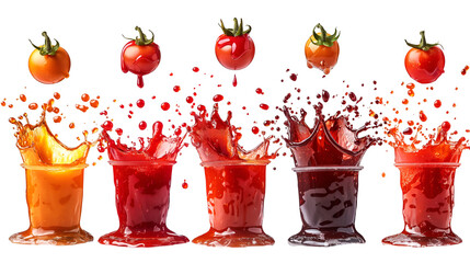 Wall Mural - Tomato Juice Splash Refreshing Summer Drink, Vibrant Red and Orange for Food Displays, isolated on transparent background.