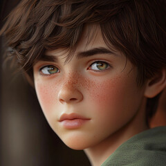 Wall Mural - A teenager boy, brown hair and eyes. epic fantasy theme