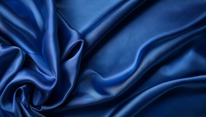 beautiful dark blue silk satin background soft folds on shiny fabric luxury background with space for design web banner flat lay table top view christmas valentine s day