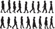 © curto - vector; silhouette side view of large group of people walking