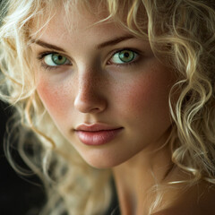 Wall Mural - a blond girl with curly hair in her twenties, green eyes. epic fantasy theme