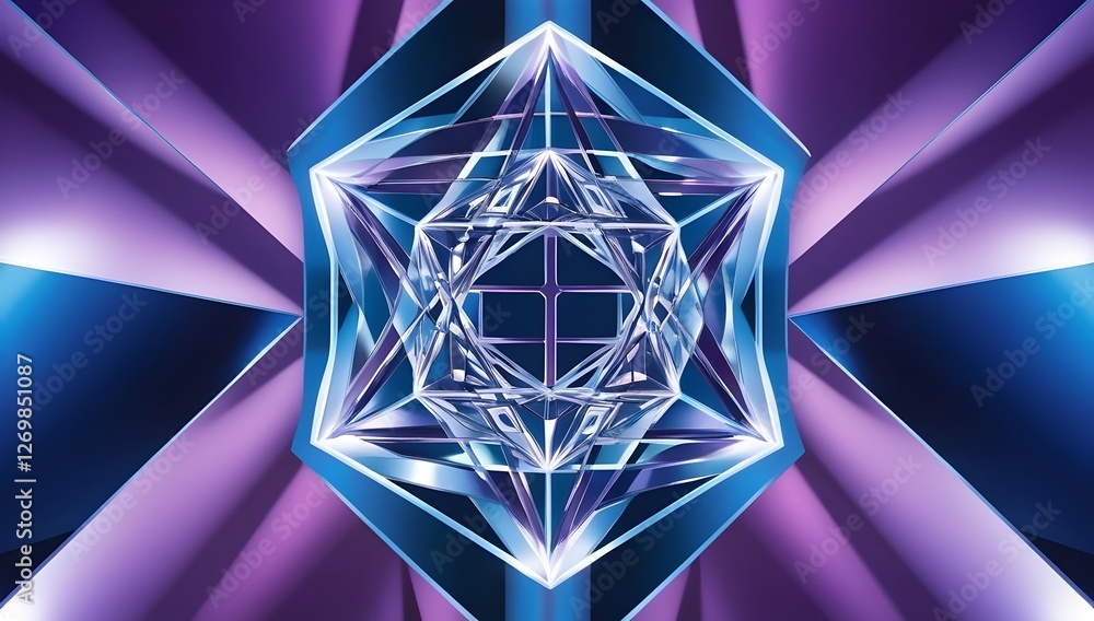Glowing Tesseract Structure With Intersecting Facets Creating Fourth 