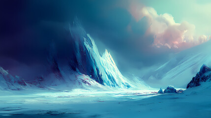 Wall Mural - Ice arctic cyan glacier frozen crystals icy landscape frostcovered textures winter storm. Frozen Thunderstorms. Illustration