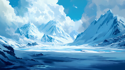 Wall Mural - Ice arctic cyan glacier frozen crystals icy landscape frostcovered textures winter storm. Frozen Thunderstorms. Illustration