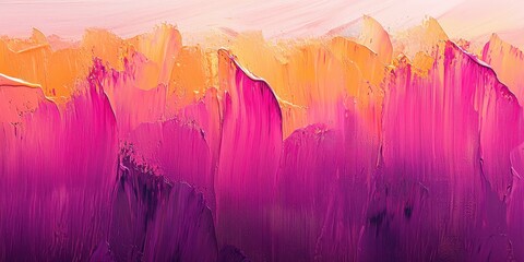 Wall Mural - A vibrant abstract painting featuring bold strokes of pink, purple, and orange, creating a dynamic and colorful landscape.