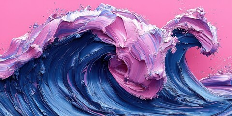 Wall Mural - A vibrant wave, blending shades of blue and pink, creates a striking visual effect, reminiscent of both ocean waves and artistic expression.