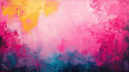 Wall Mural - A vibrant abstract painting featuring hues of pink, yellow, and blue, creating a dynamic and energetic visual experience.