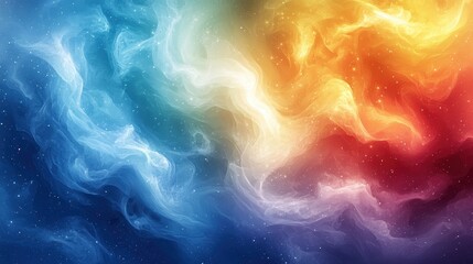 Wall Mural - A vibrant abstract swirl of blue, orange, and red hues, resembling cosmic clouds with a dreamlike quality.