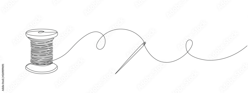 Thread Revolve Drawing Continuous drawing of one editable line of thread spool and sewing ...